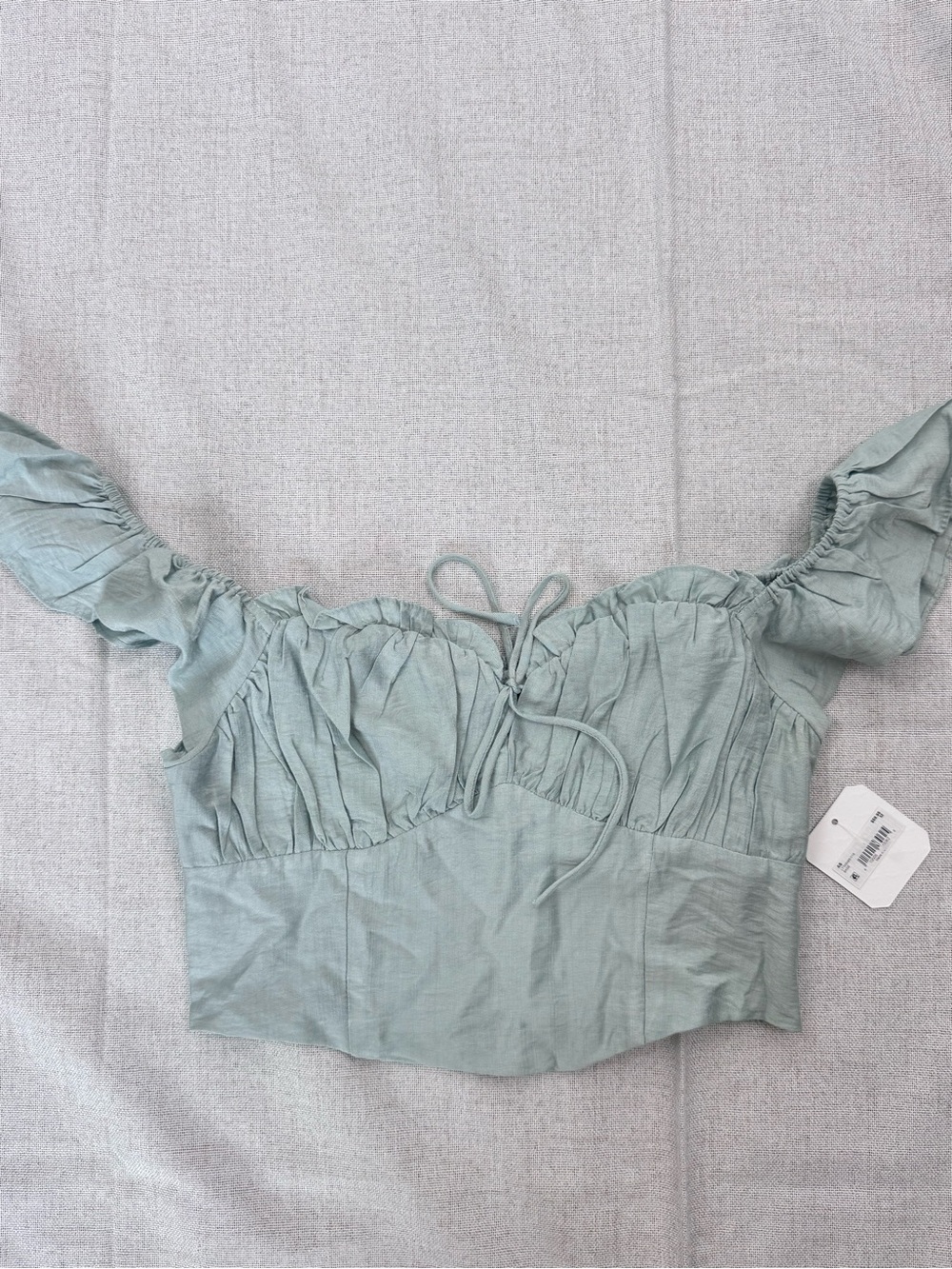 Altar'd State Seafoam Green Off-Shoulder Ruched Tie-Front Crop Top